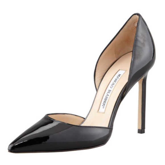 Manolo Blahnik Shoes - Manolo Blahnik Tayler D'Orsay Pumps Black Patent Leather Pointed Toe Size EU 38